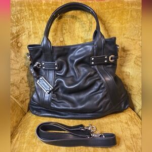 B. Makowsky Black Leather Shoulder Crossbody Bag Handbag